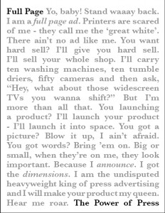 The Power of Press: full page ad